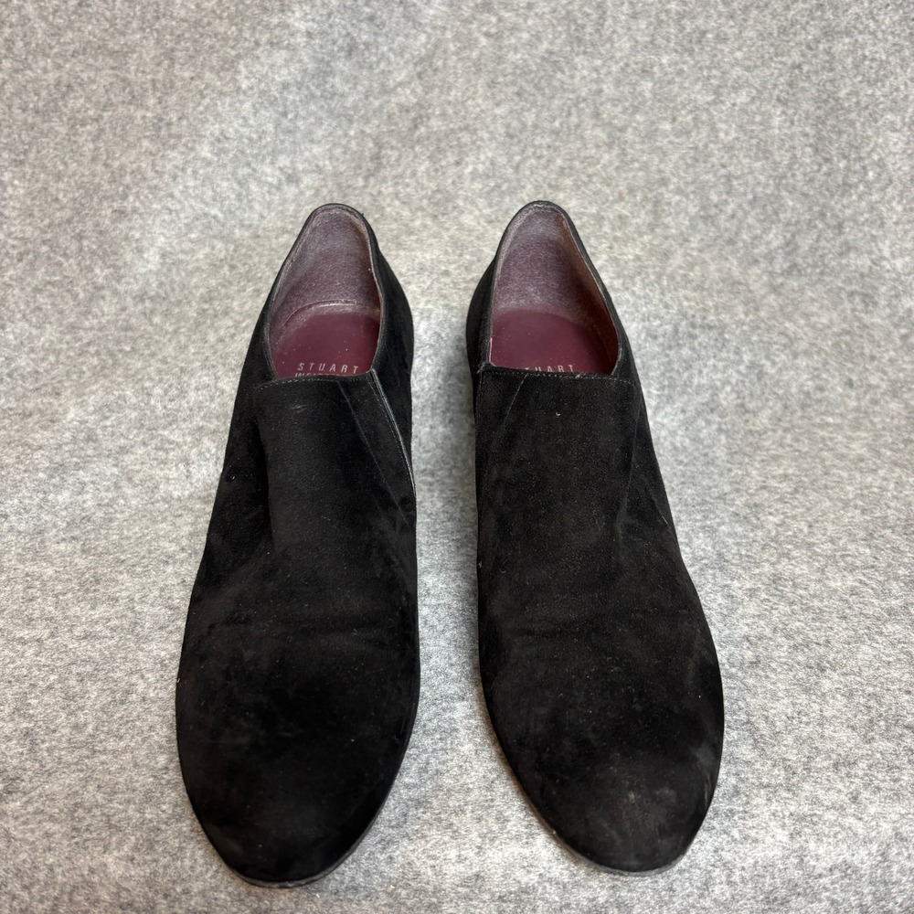 Stuart Weitzman Black Suede Elastic Gore Chunky Block Heel Pump Booties Womens 9